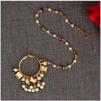Women's Maroon &amp; Green Color Nose Nath