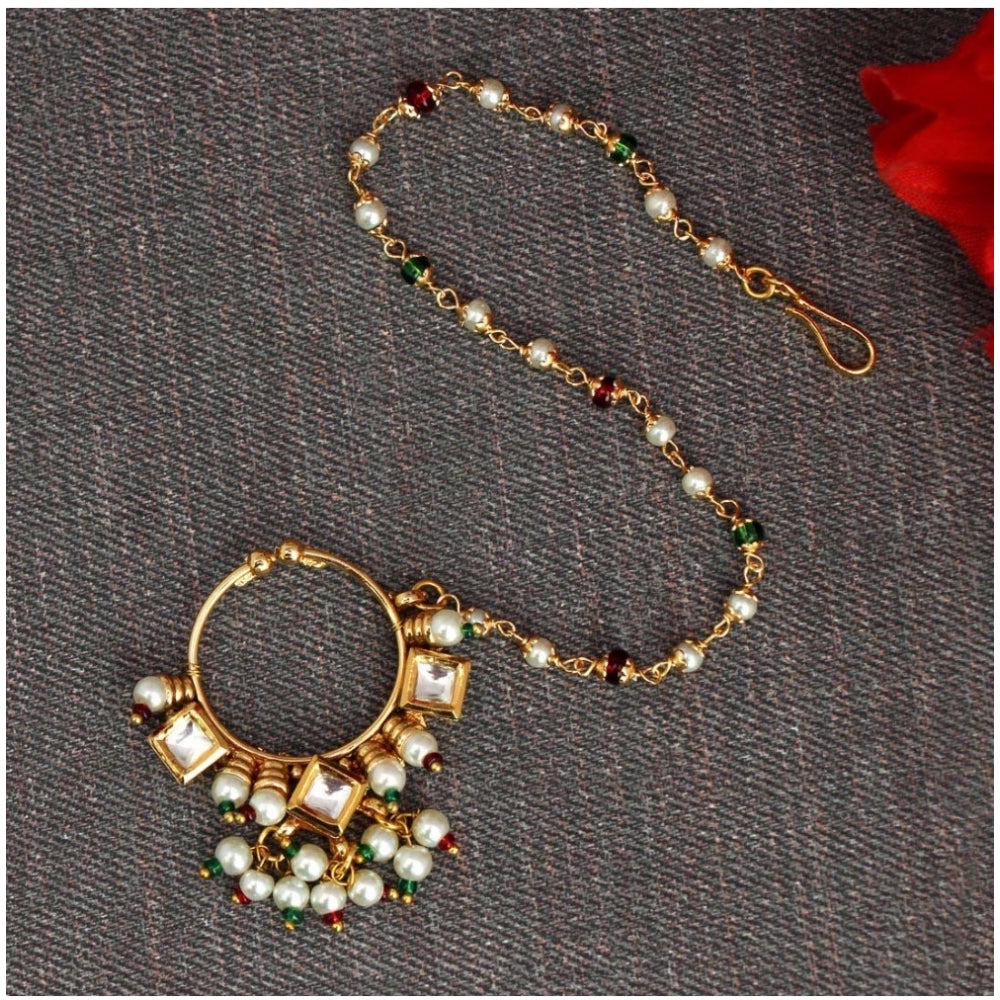 Women's Maroon &amp; Green Color Nose Nath