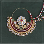 Women's Maroon Color Kundan &amp; Beads Nose Nath