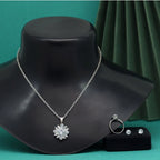 Women's Silver Color Stone Locket Pendant Set Adjustable Ring