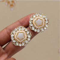 Women's White Color Kundan Stud Earrings