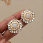 Women's White Color Kundan Stud Earrings