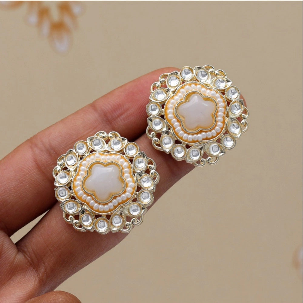 Women's White Color Kundan Stud Earrings