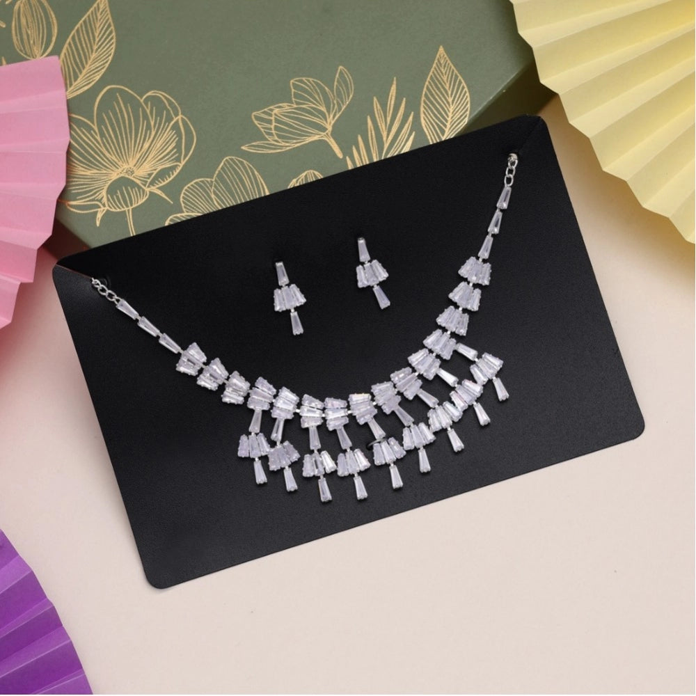 Women's Silver Color Stone Necklace Set Adjustable Chain