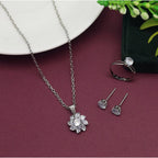 Women's Silver Color Stone Locket Pendant Set Adjustable Ring