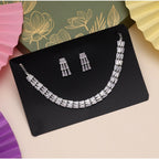 Women's Silver Color Stone Necklace Set Adjustable Chain