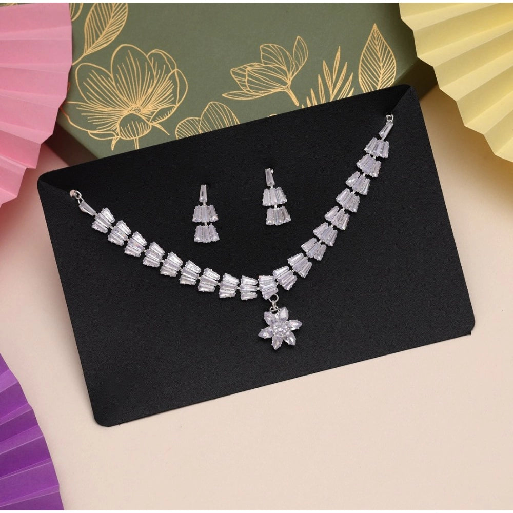 Women's Silver Color Stone Necklace Set Adjustable Chain