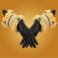 Women's Off White Color Floral Bangles Set: 2.4
