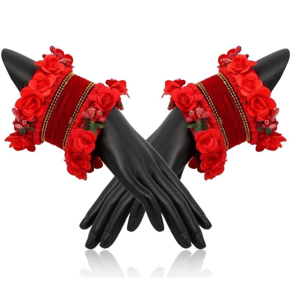Women's Red Color Floral Bangles Set: 2.4