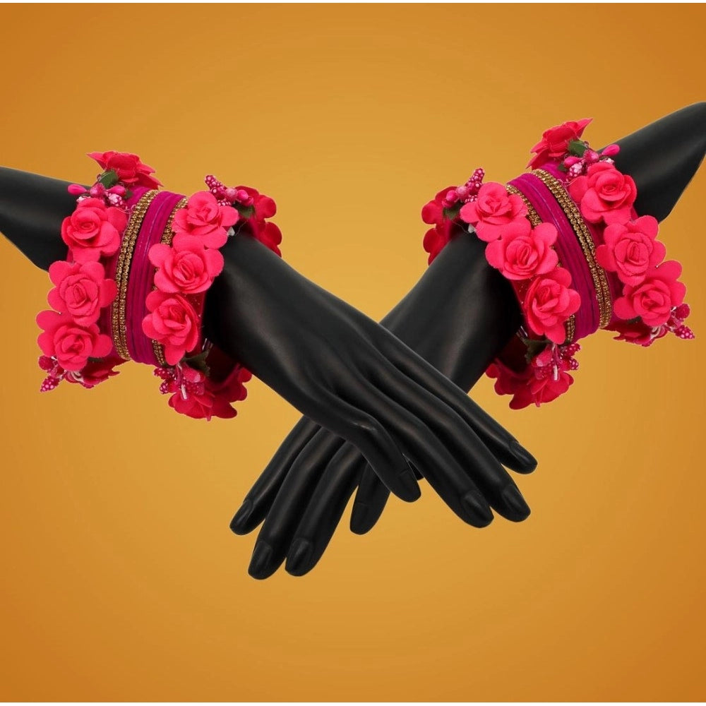 Women's Rani Color Floral Bangles Set: 2.4
