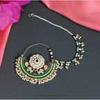 Women's Green Color Kundan &amp; Beads Nose Nath