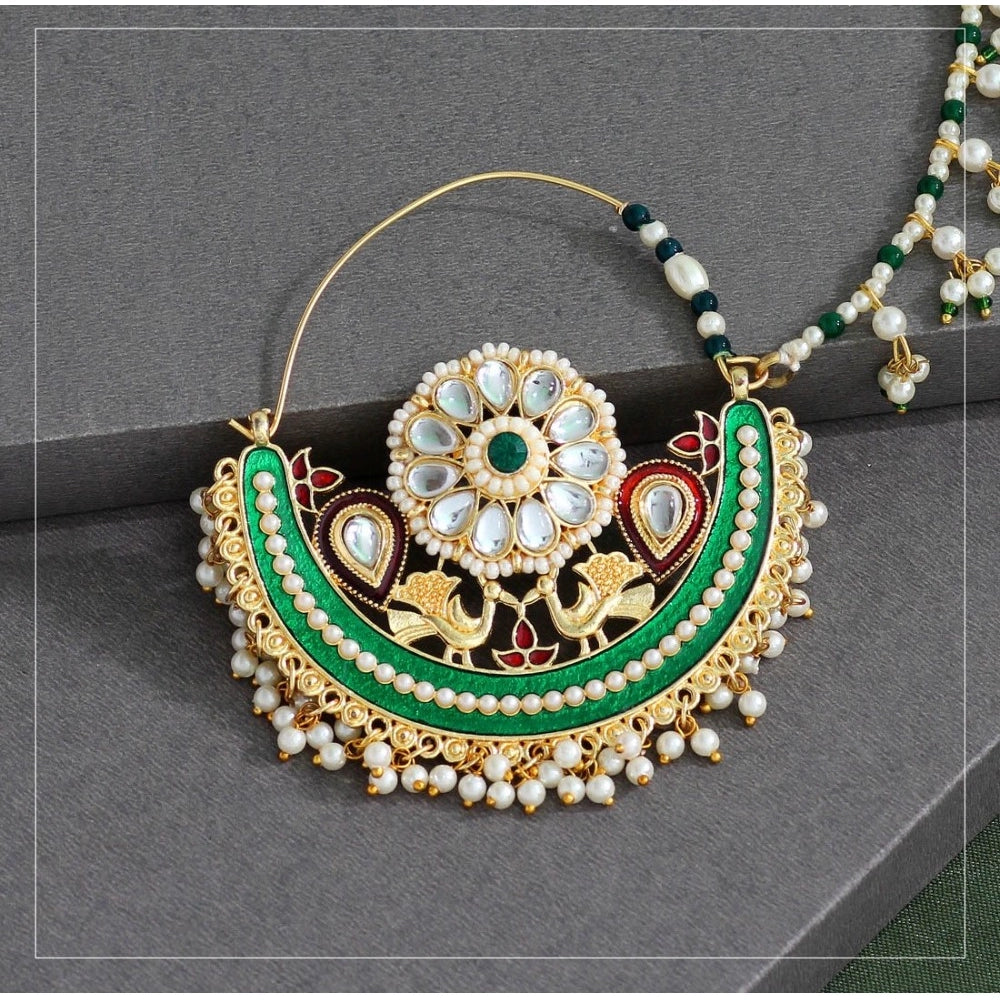 Women's Green Color Kundan &amp; Beads Nose Nath