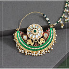 Women's Green Color Kundan &amp; Beads Nose Nath