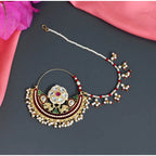 Women's Maroon Color Kundan &amp; Beads Nose Nath