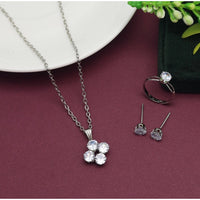 Women's Silver Color Stone Locket Pendant Set Adjustable Ring