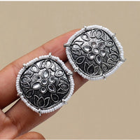 Women's Silver Color Oxidised Stud Earrings
