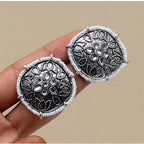 Women's Silver Color Oxidised Stud Earrings