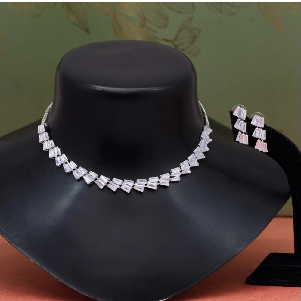 Women's Silver Color Stone Necklace Set Adjustable Chain