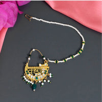 Women's Green Color Glass Stone &amp; Beads Nose Nath