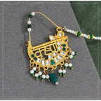 Women's Green Color Glass Stone &amp; Beads Nose Nath