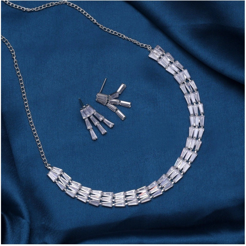 Women's Silver Color Stone Necklace Set Adjustable Chain