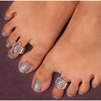Women's Multi Color Assorted Design Adjustable Toe Rings Combo Of 2 Pairs