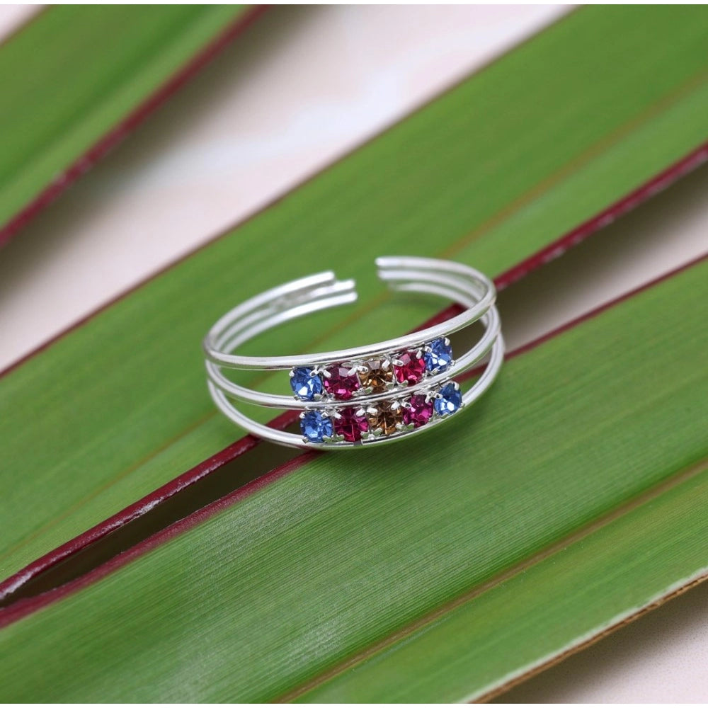 Women's Multi Color Assorted Design Adjustable Toe Rings Combo Of 4 Pairs