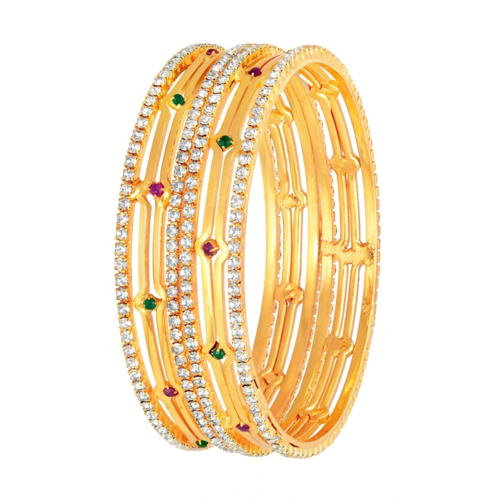 Women's Rose Gold Plated Brass Stone Bangle (Red &amp; Green , 2.4 Inch)