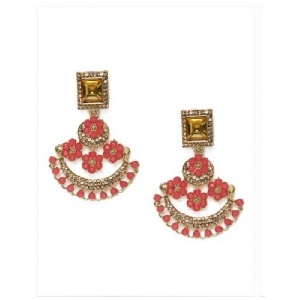 Women's Rose Gold Plated Alloy Earrings (Gold &amp; Pink)