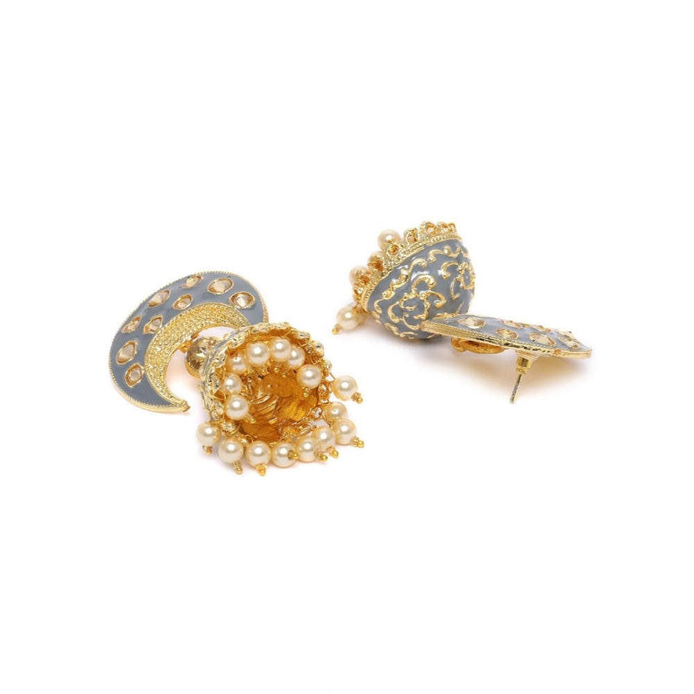 Women's Rose Gold Plated Alloy Earrings (Gold &amp; Grey)