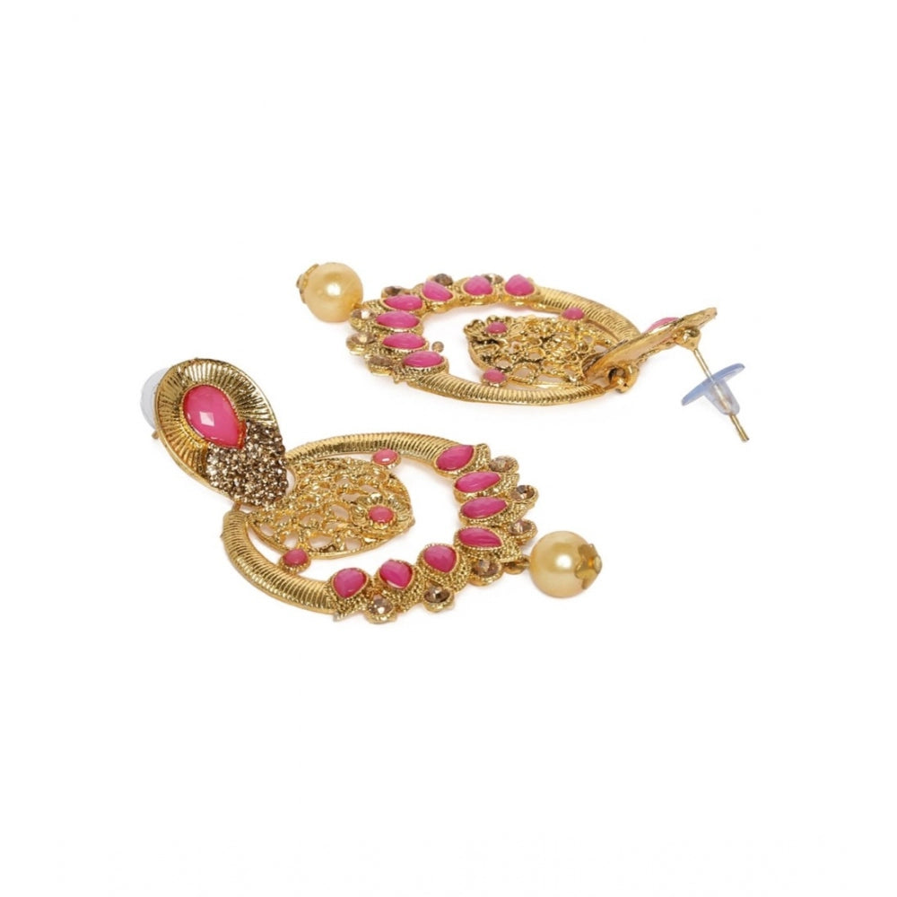 Women's Rose Gold Plated Alloy Earrings (Gold &amp; Pink)