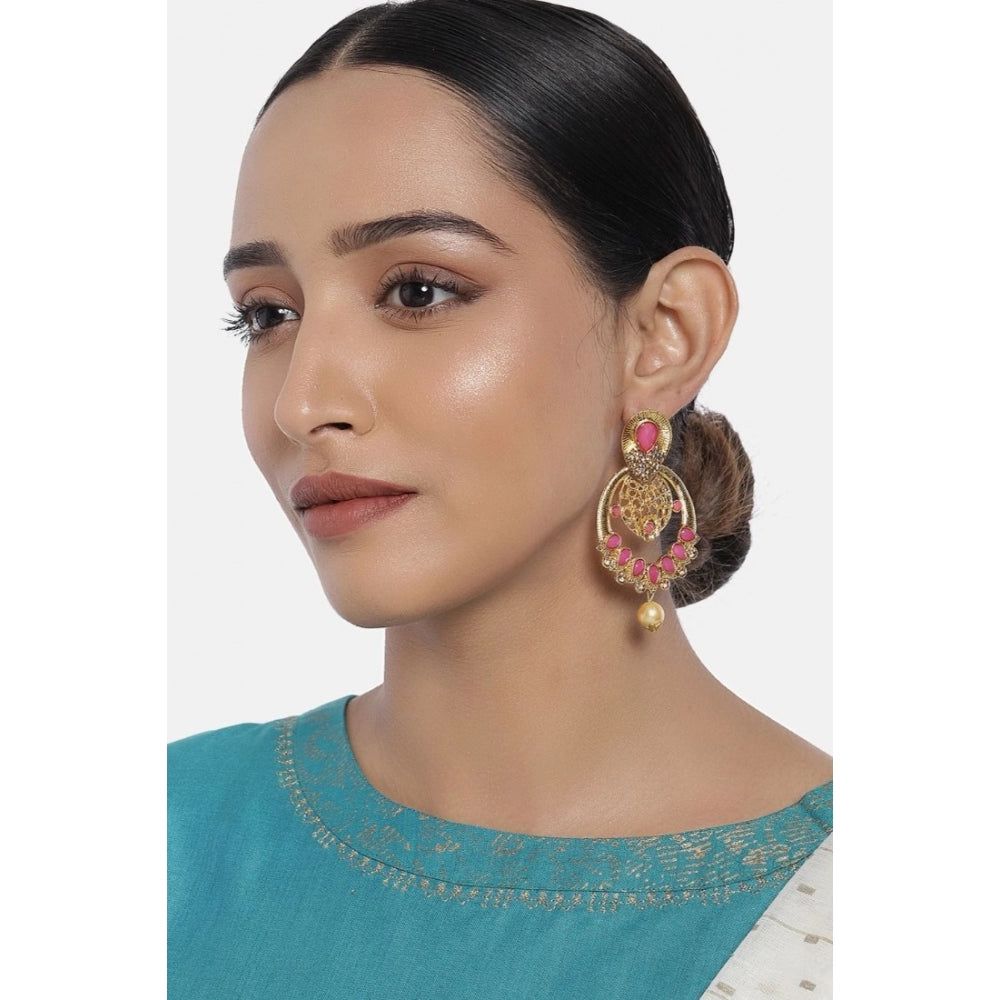 Women's Rose Gold Plated Alloy Earrings (Gold &amp; Pink)