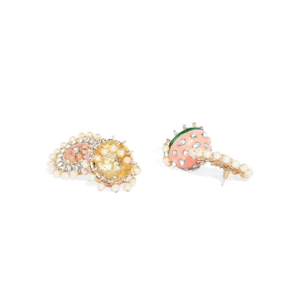 Women's Rose Gold Plated Alloy Earrings (White &amp; Orange)
