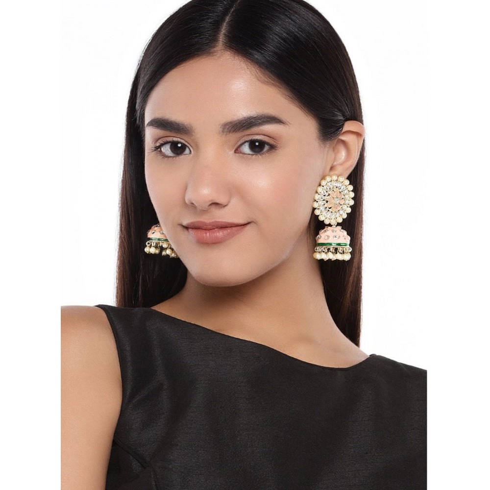 Women's Rose Gold Plated Alloy Earrings (White &amp; Orange)