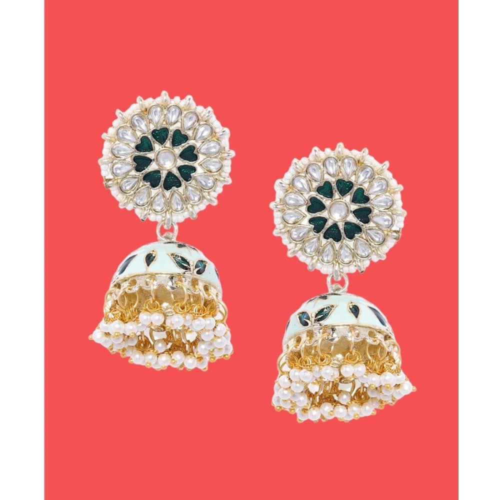 Women's Rose Gold Plated Alloy Earrings (White &amp; Green)
