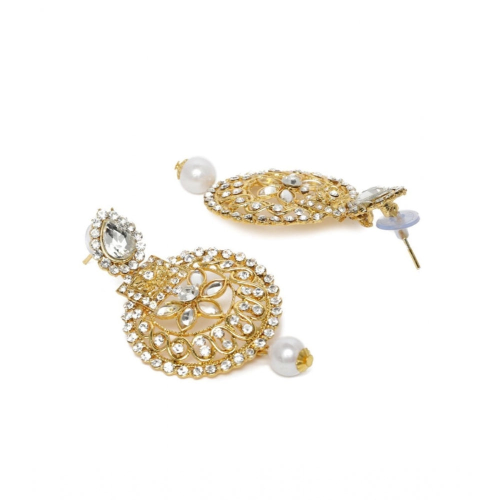 Women's Rose Gold Plated Alloy Kundan Earrings &amp; Mangtikka (White)