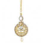 Women's Rose Gold Plated Alloy Kundan Earrings &amp; Mangtikka (White)