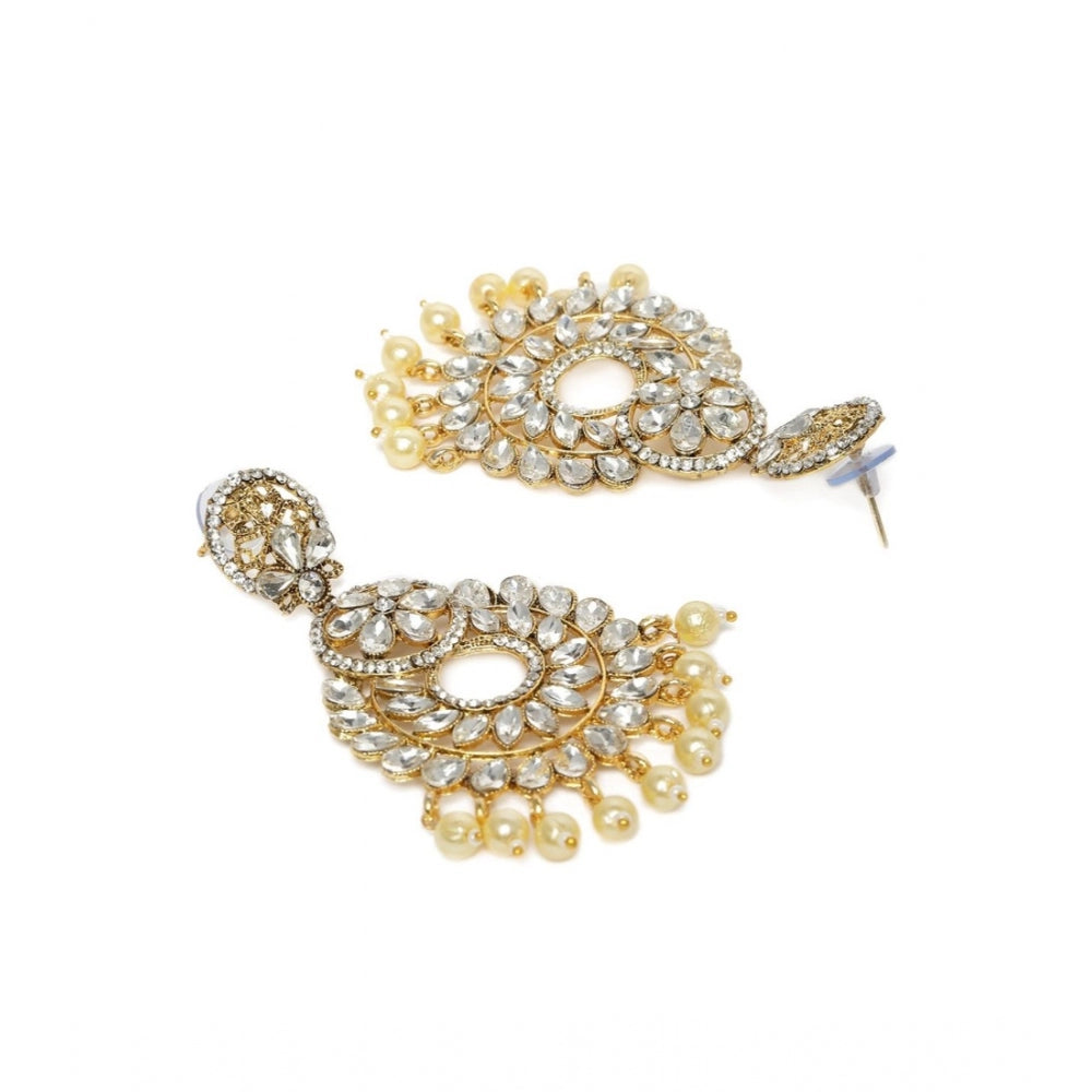 Women's Rose Gold Plated Alloy Kundan Earrings &amp; Mangtikka (White)