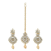 Women's Rose Gold Plated Alloy Kundan Earrings &amp; Mangtikka (White)