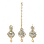 Women's Rose Gold Plated Alloy Kundan Earrings &amp; Mangtikka (White)