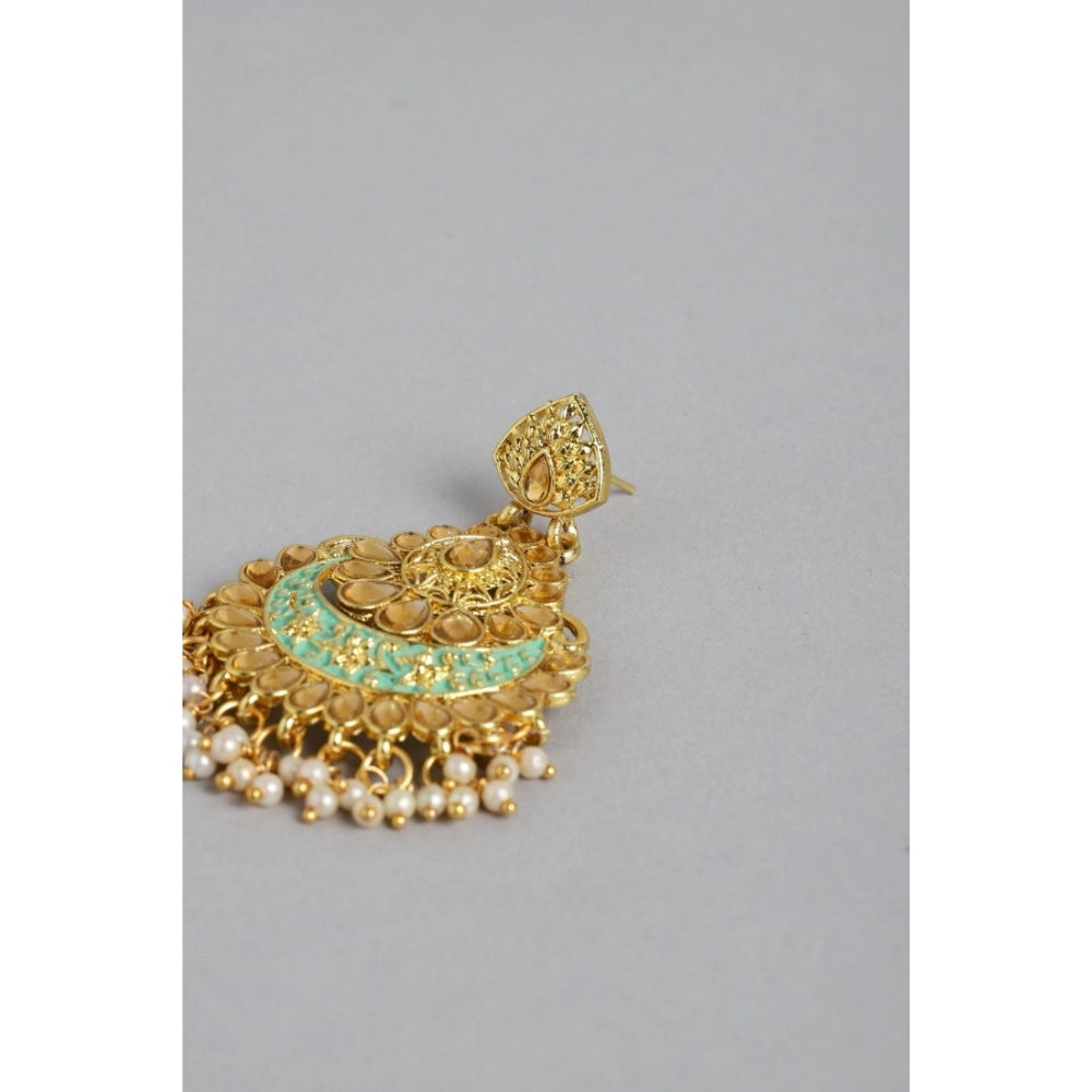 Women's Rose Gold Plated Alloy Earrings (Gold &amp; Green)