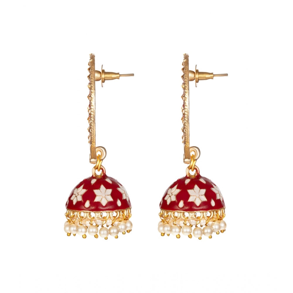 Women's Rose Gold Plated Alloy Earrings (Maroon)