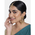 Women's Rose Gold Plated Alloy Kundan Earrings &amp; Mangtikka (Gold)