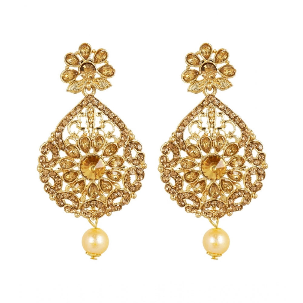 Women's Rose Gold Plated Alloy Kundan Earrings &amp; Mangtikka (Gold)