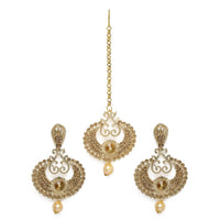 Women's Rose Gold Plated Alloy Kundan Earrings &amp; Mangtikka (Gold)