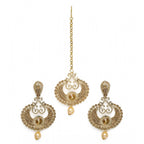 Women's Rose Gold Plated Alloy Kundan Earrings &amp; Mangtikka (Gold)
