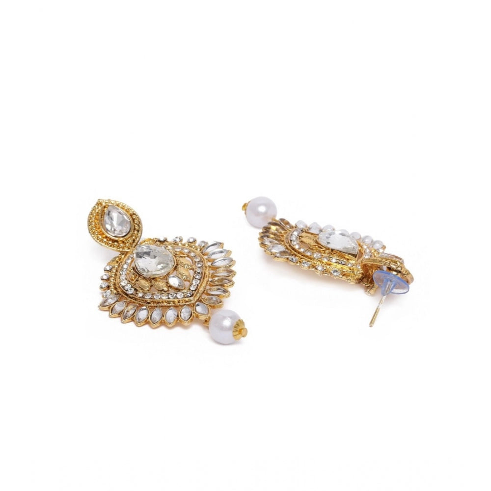 Women's Rose Gold Plated Alloy Kundan Earrings &amp; Mangtikka (White)