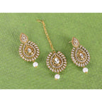 Women's Rose Gold Plated Alloy Kundan Earrings &amp; Mangtikka (White)