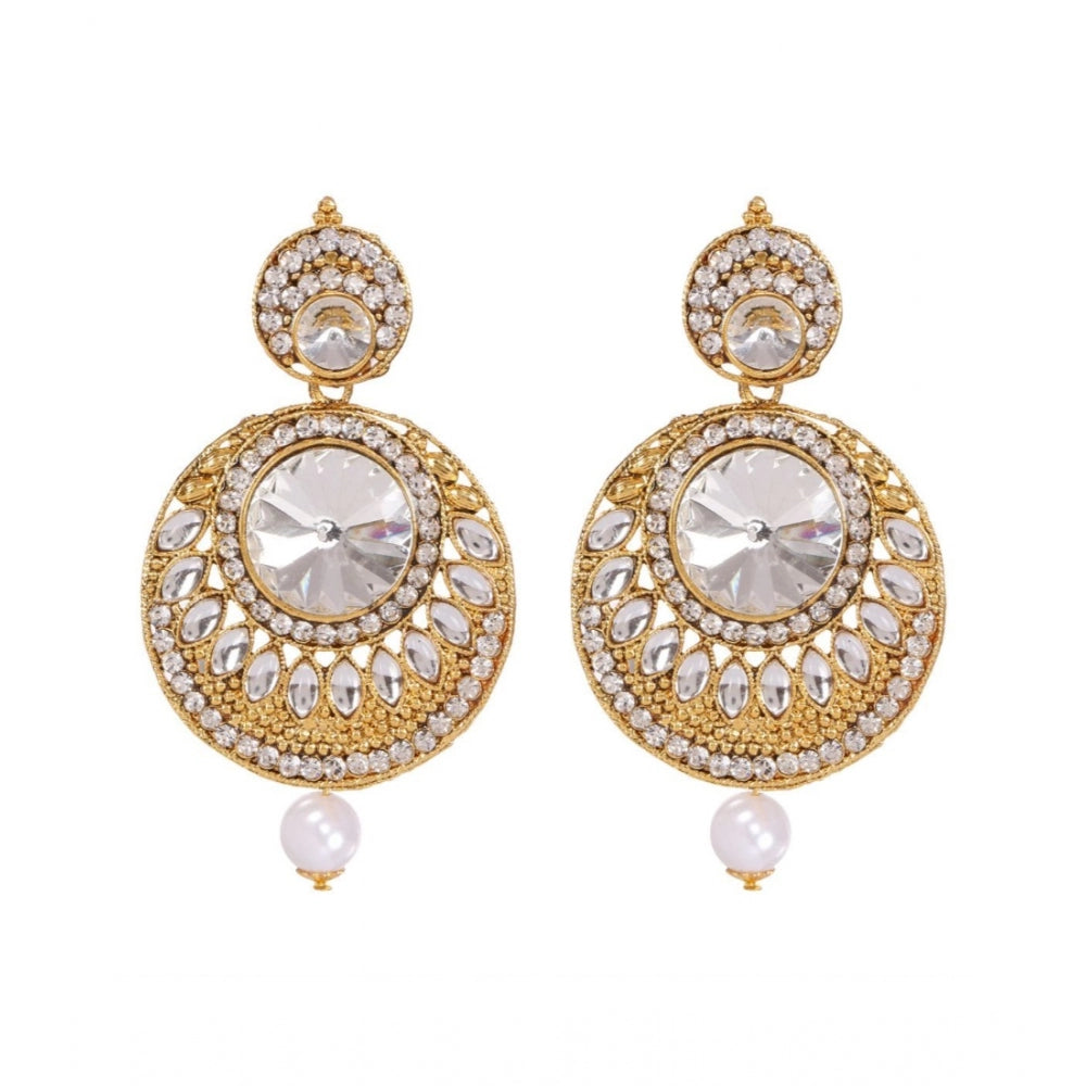 Women's Rose Gold Plated Alloy Kundan Earrings &amp; Mangtikka (White)
