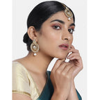 Women's Rose Gold Plated Alloy Kundan Earrings &amp; Mangtikka (White)
